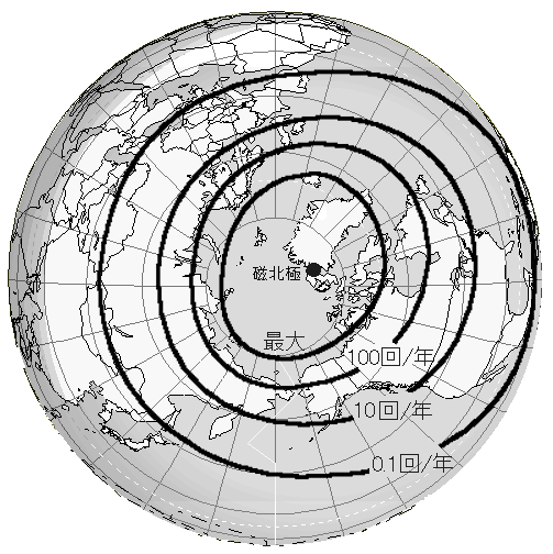 北半球のオーロラ帯（オーロラ・オーヴァル）の図　ｂｙ　Ｍａｄｏｋａ　Ｆｕｋｕｓｈｉｍａ